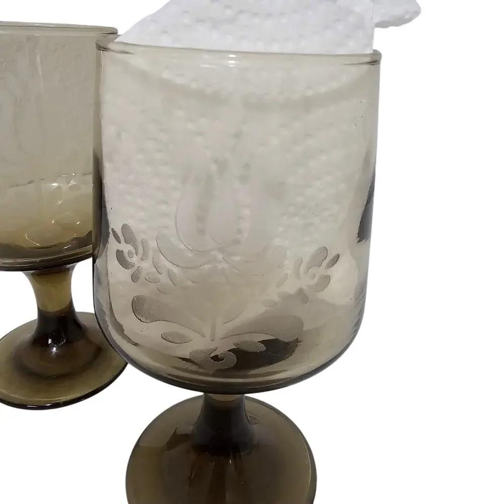 Vintage Pfaltzgraff Wine Glasses 12 oz. VILLAGE Tawny Brown 3- (1970s)